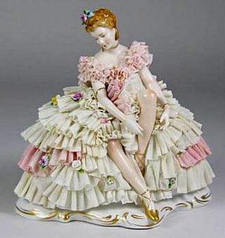 Dresden Ballerina Porcelain Figurine with lace draping